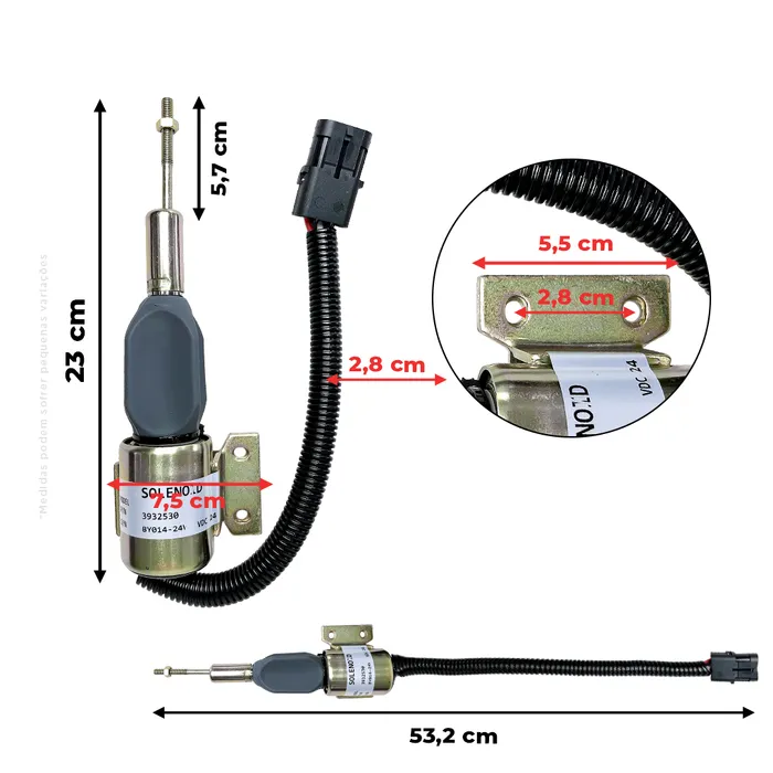 3932530 / Solenoide De Parada 24v Aplicável Motor Cummins 4BT 6BT
