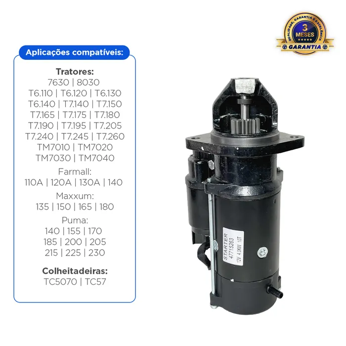 47715263 / Motor De Partida 12v Aplicável New Holland e Case