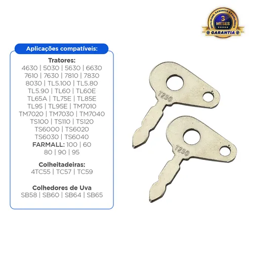 Kit 02 Chaves Ignição Aplicável Trator New Holland Case - 47725842