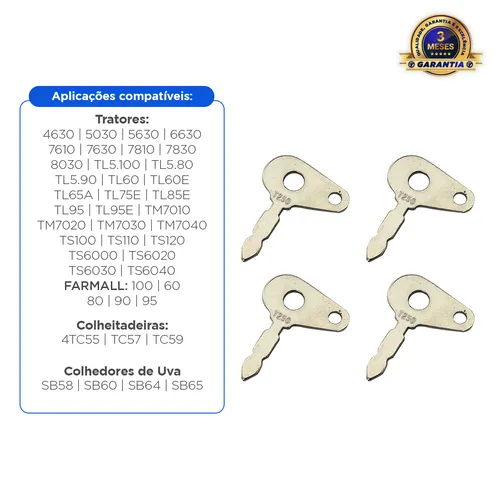 Kit 04 Chaves Ignição Aplicável Trator New Holland Case - 47725842