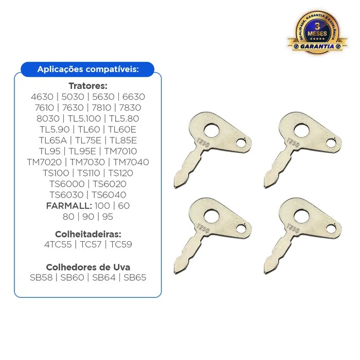 47725842 / Kit 04 Chaves Ignição Aplicável Trator New Holland Case 
