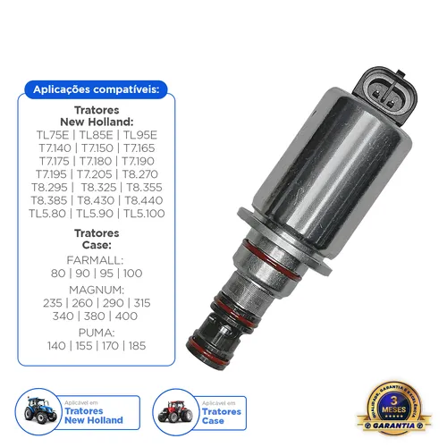 Válvula Solenoide 12v Aplicável Trator New Holland - 84273815