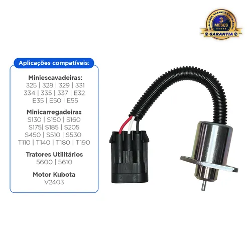Solenoide De Parada De 12V Aplicável Mini-Carregadeira BobCat - 6691498