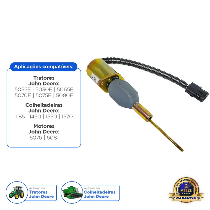 RE53507 / Solenoide De Parada 12v Colheitadeira / Trator John Deere