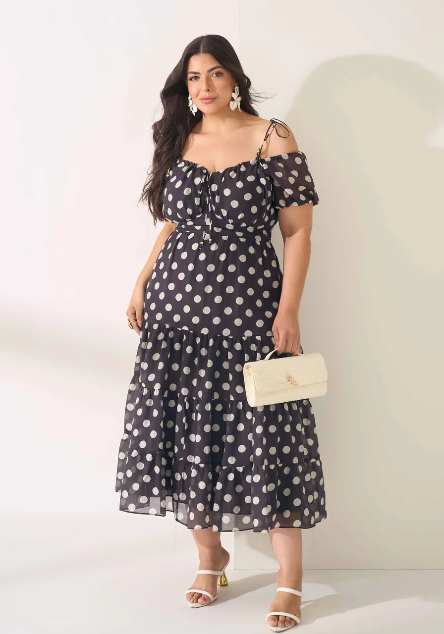 VESTIDO PLUS SIZE POÁ MARIAS PRETO