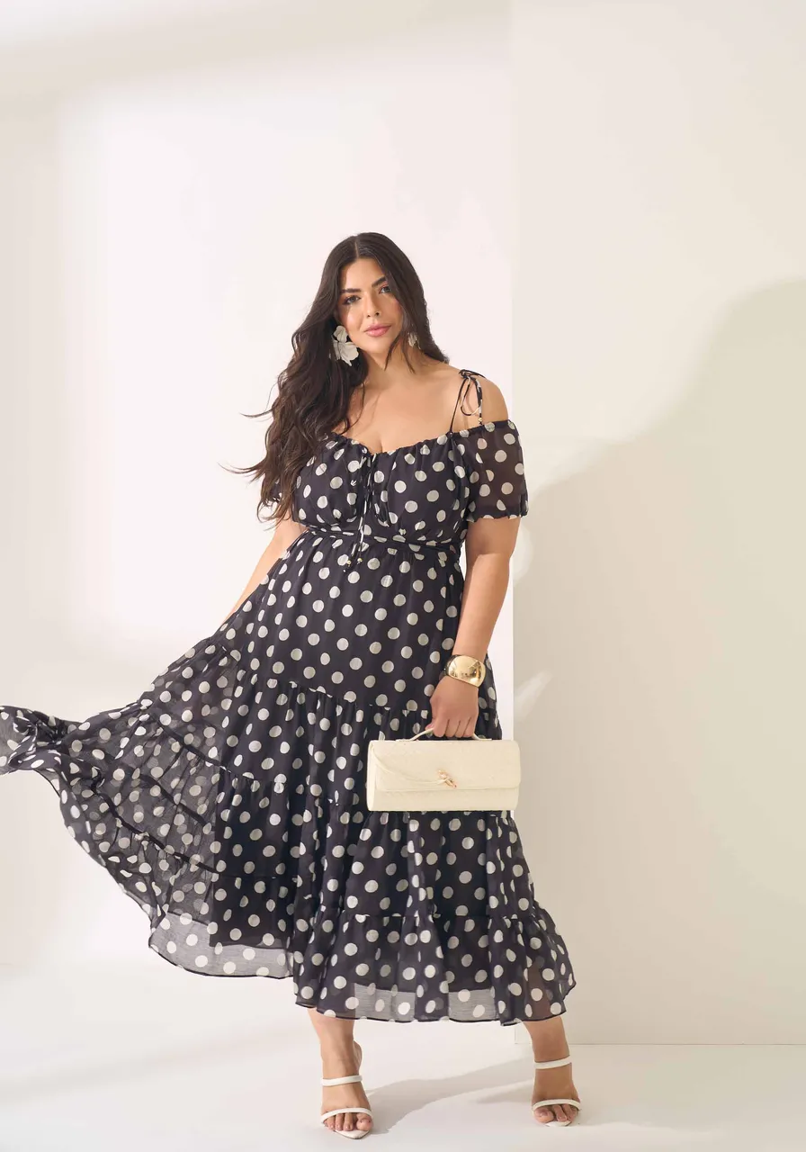 VESTIDO PLUS SIZE POÁ MARIAS PRETO