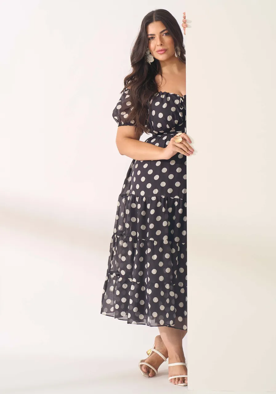 VESTIDO PLUS SIZE POÁ MARIAS PRETO