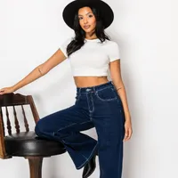 Calça Jeans Feminina Flare Azul Escura - imagem 1