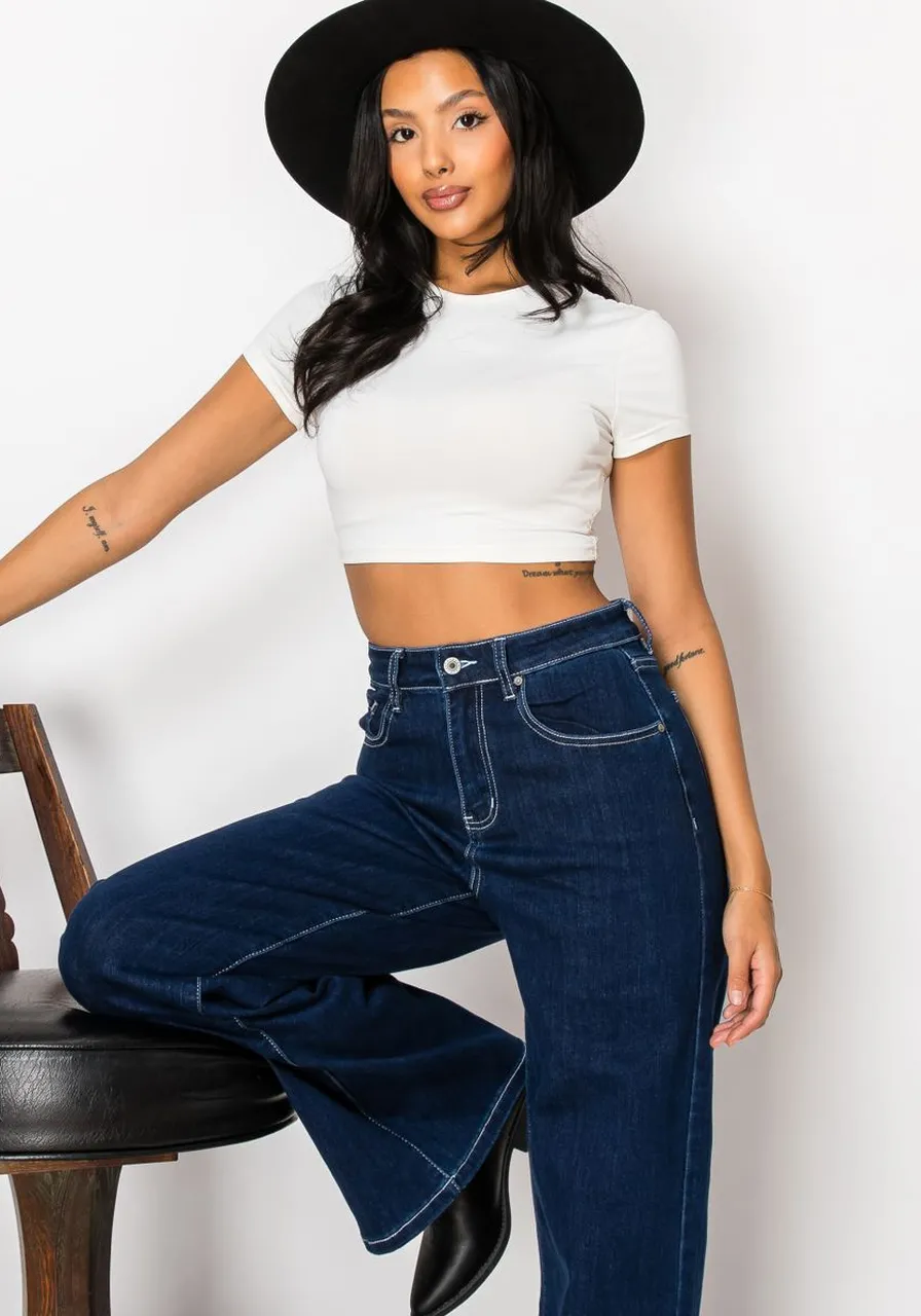 Calça Jeans Feminina Flare Azul Escura