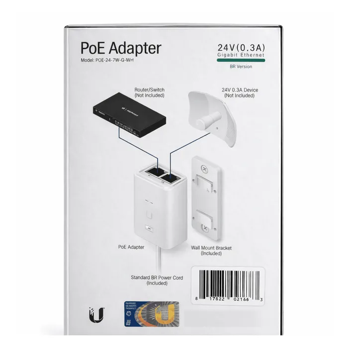 Fonte PoE Ubiquiti 24V 0.3A Gigabit POE-24-7W-G Original