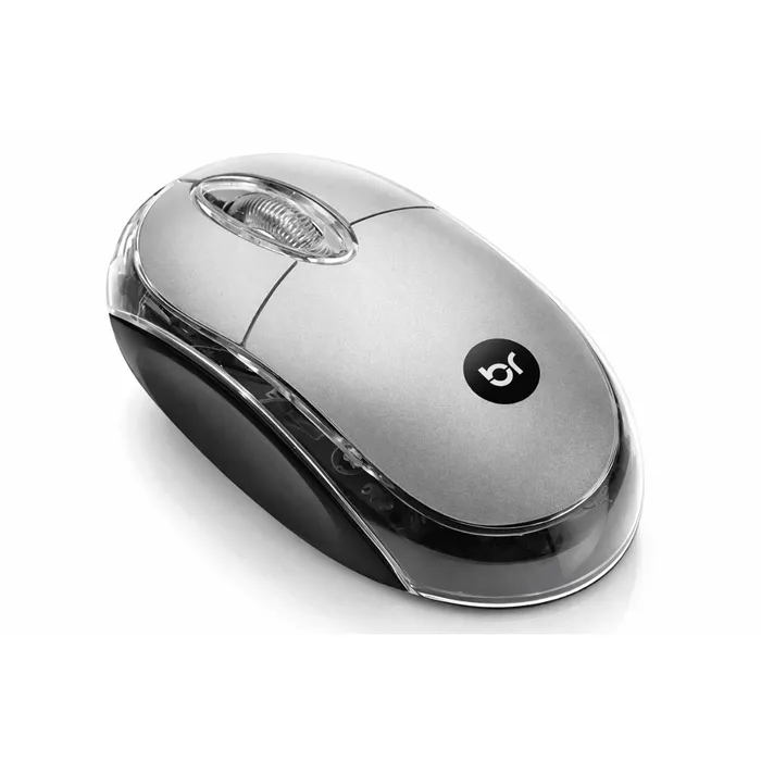 Mouse USB Bright 800 DPI Óptico Com Fio Design Ergonômico Plug and Play - Prata
