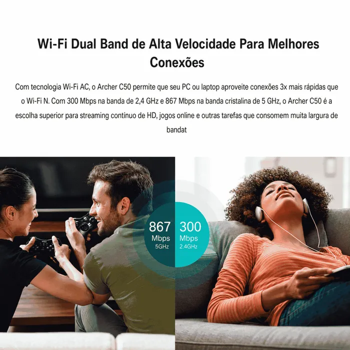 Roteador TP-Link Archer C50 AC1200 WiFi 5 Dual Band 4 Antenas