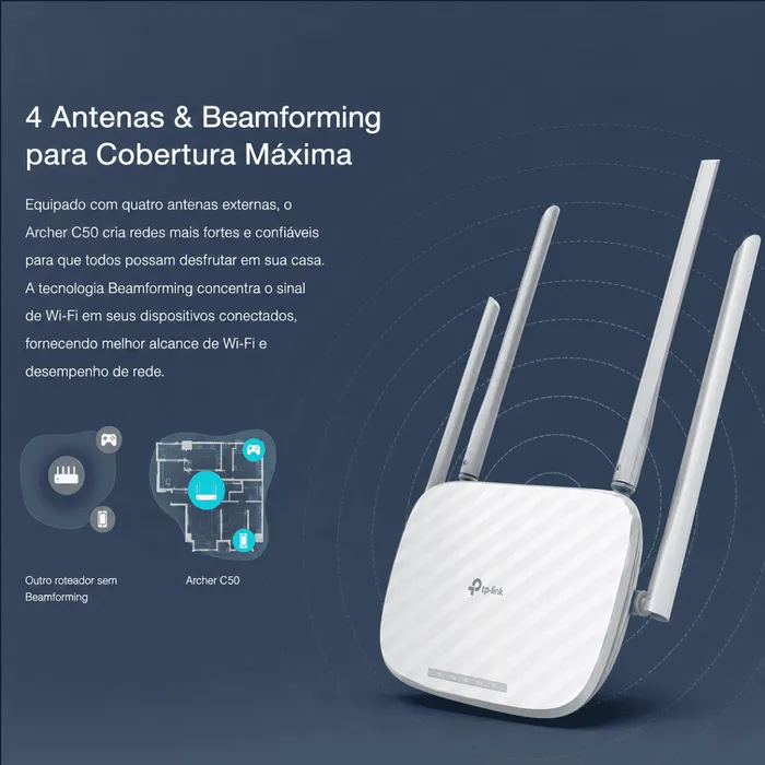 Roteador TP-Link Archer C50 AC1200 WiFi 5 Dual Band 4 Antenas