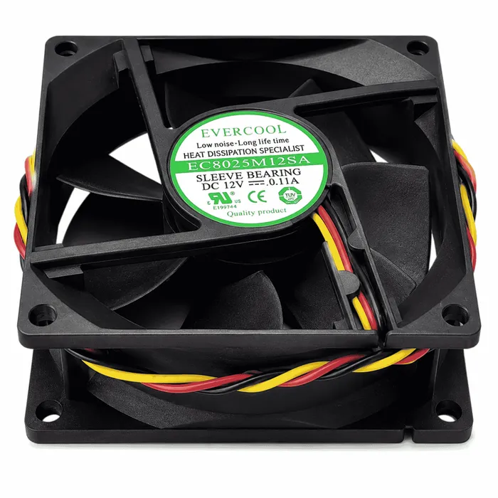 Cooler Fan Evercool EC8025M12SA 80x80x25mm Sleeve 3 Pinos 12V