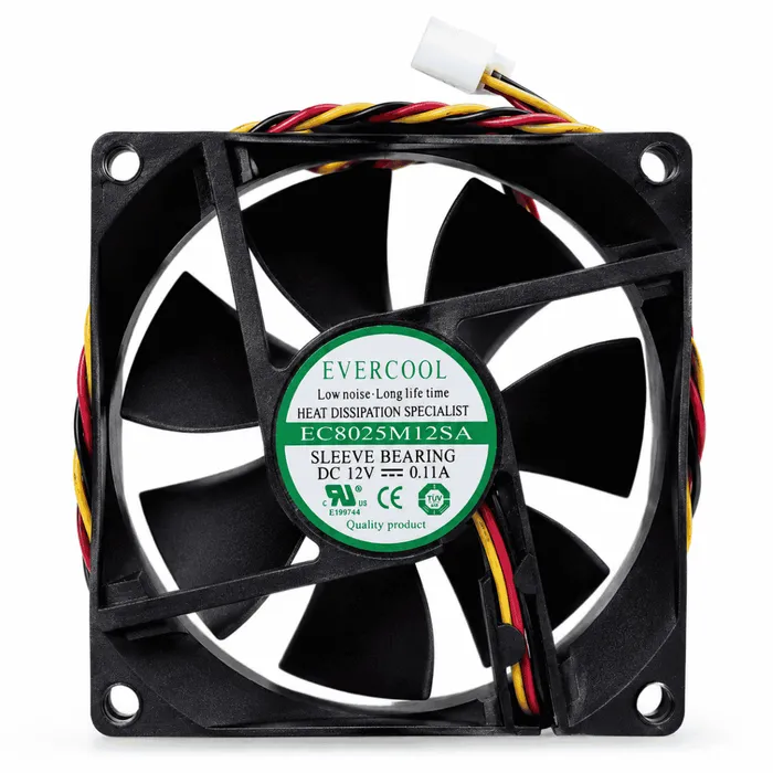 Cooler Fan Evercool EC8025M12SA 80x80x25mm Sleeve 3 Pinos 12V