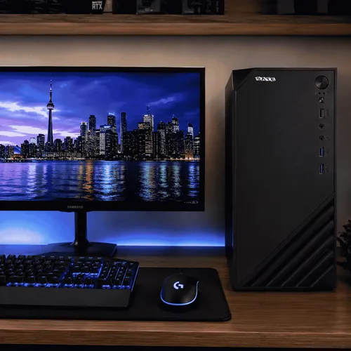 Gabinete Satellite 8202K Micro ATX Preto Com Cooler LED Azul