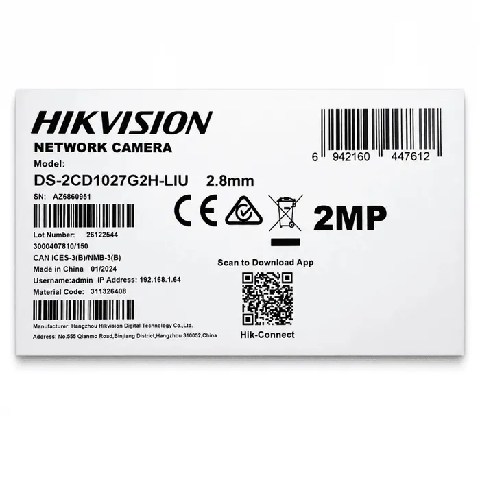 Câmera Segurança Áudio Hikvision 2MP Full HD ColorVu 2.8mm PoE IP67