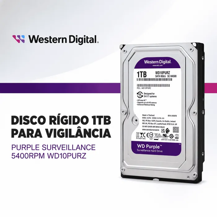 HD Interno WD Purple 1TB SATA III 3,5