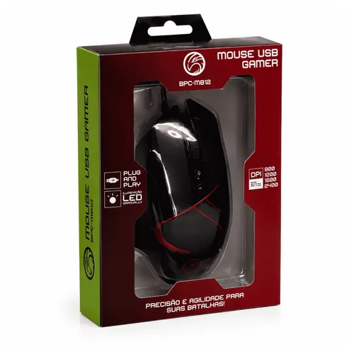 Mouse Gamer USB BPC-M812 LED Colorido 2400 DPI 7 Botões