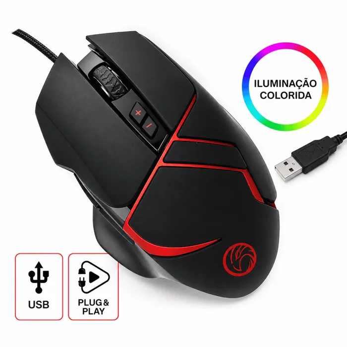 Mouse Gamer USB BPC-M812 LED Colorido 2400 DPI 7 Botões