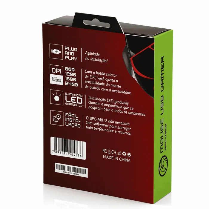 Mouse Gamer USB BPC-M812 LED Colorido 2400 DPI 7 Botões