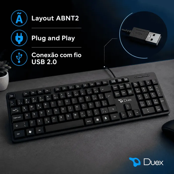 Teclado USB Duex DX KB200 ABNT2 Com Fio - Preto