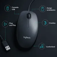 Mouse Logitech M90 USB Óptico 1000 DPI Ambidestro - Preto - imagem 4