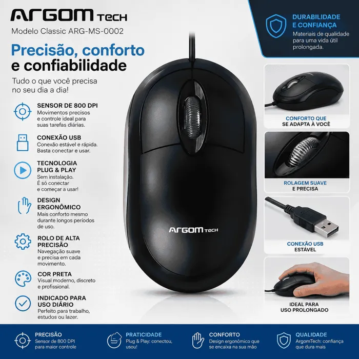 Mouse ArgomTech Classic ARG-MS-0002 USB - Preto