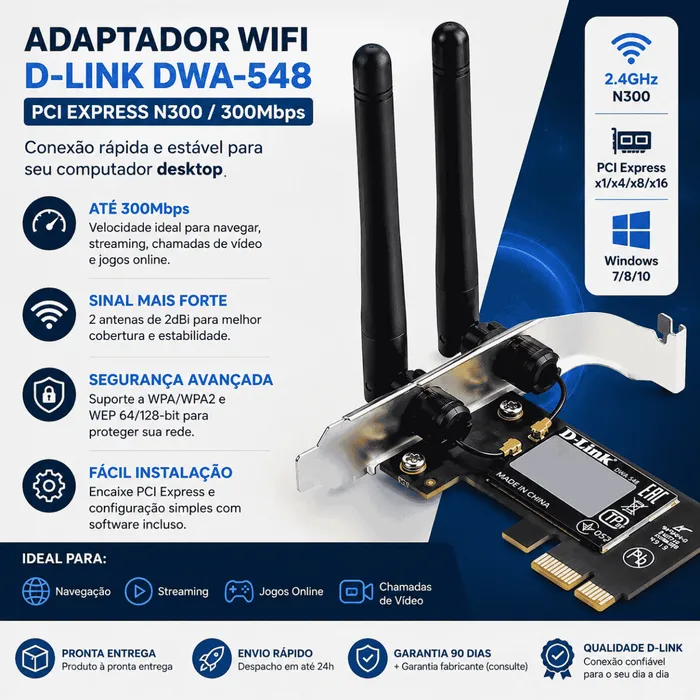 Placa Rede Wifi D-link Dwa-548 Pci Express N300mbps 2.4GHz