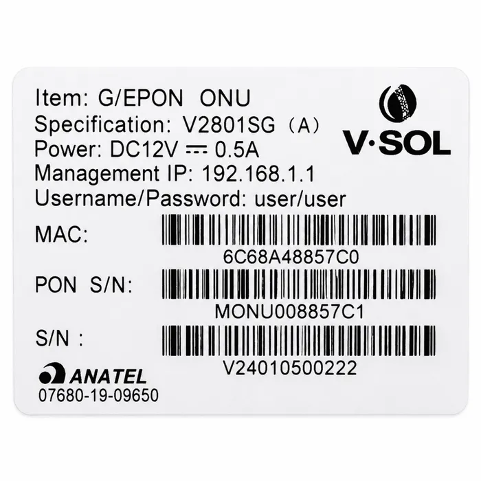 Modem Fibra Ótica ONU XPON V2801SG GPON EPON 1GE Gigabit SC/APC FTTH