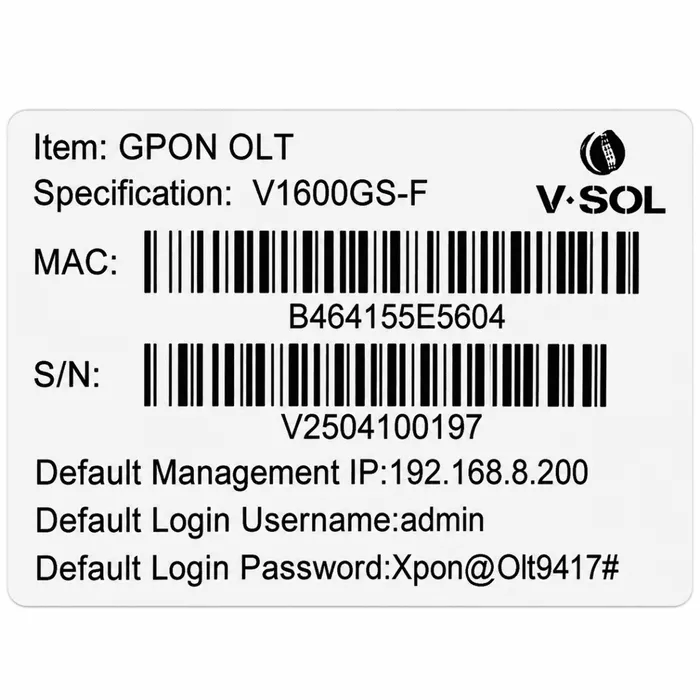 OLT GPON V1600GS-F 1PON 10GE 2GE RJ45 FTTH Rack 1U