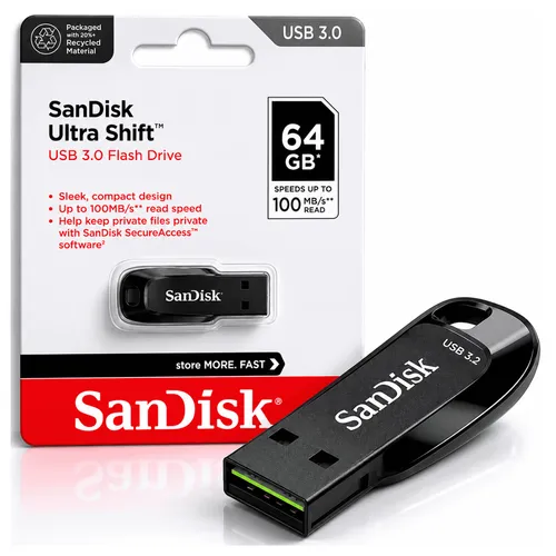 Pendrive SanDisk Ultra Shift 64GB USB 3.0 Até 100MB/s Preto