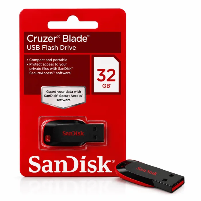 Pendrive SanDisk Cruzer Blade 32GB USB 2.0 SDCZ50-032G Preto Vermelho