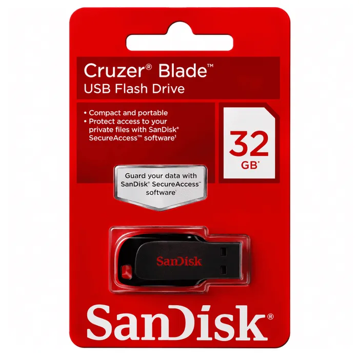 Pendrive SanDisk Cruzer Blade 32GB USB 2.0 SDCZ50-032G Preto Vermelho