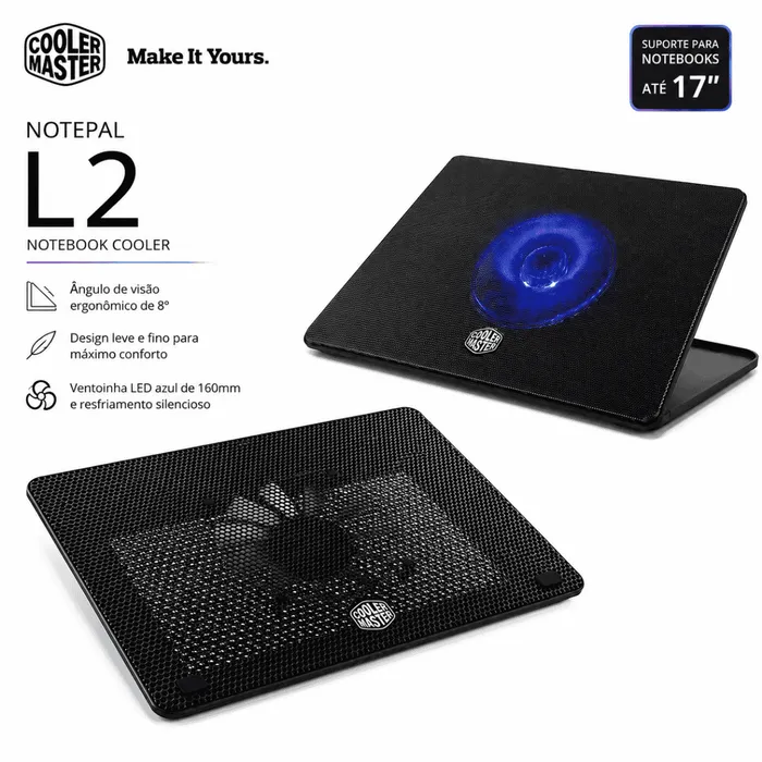 Base Para Notebook Notepal L2 Cooler Master Até 17 Pol Preto