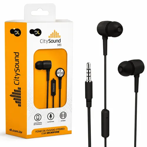 Fone De Ouvido CitySound M1 Estéreo Com Microfone P2 3,5mm Preto
