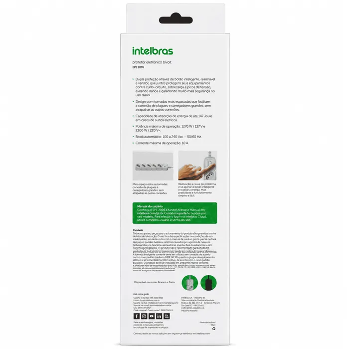 Filtro De Linha Extensão Intelbras EPE 2005 PR 5 Tomadas Bivolt 1m