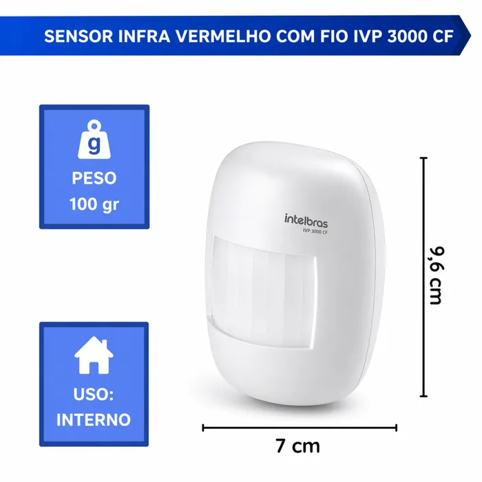 Sensor Movimento Intelbras IVP 3000 CF PIR Com Fio Alarme