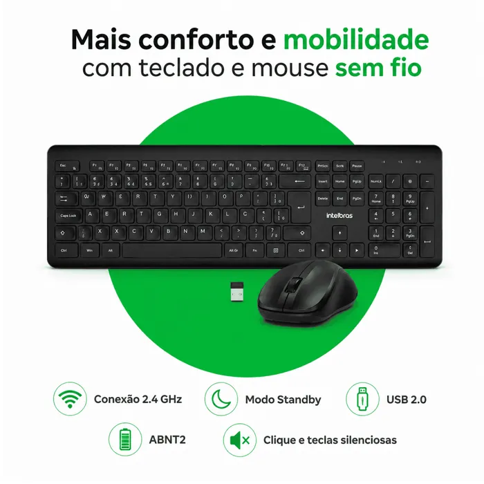 Kit Combo Teclado  Mouse Sem Fio Intelbras CSI50 ABNT2 USB - Preto