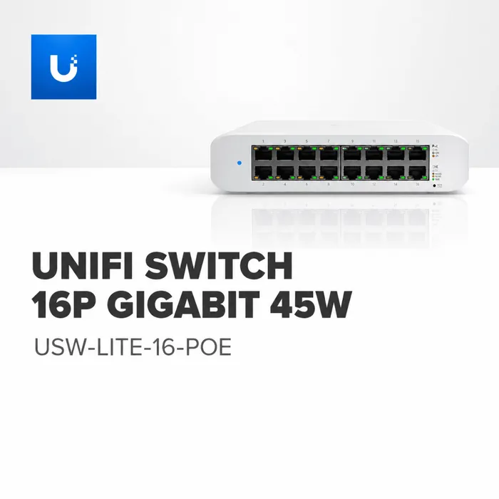 Switch Ubiquiti UniFi Lite 16 PoE 16 Portas Gigabit 45W BR