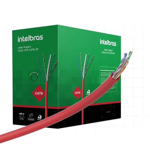 Cabo de Rede Intelbras Impact Giga CAT6 UTP CMX 4P 100M Vermelho IG6CVM