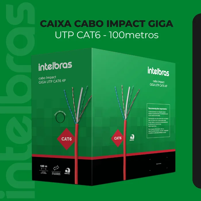 Cabo de Rede Intelbras Impact Giga CAT6 UTP CMX 4P 100M Vermelho IG6CVM