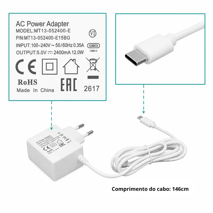 Fonte de Alimentação MikroTik 5V 2,4A 12W USB-C