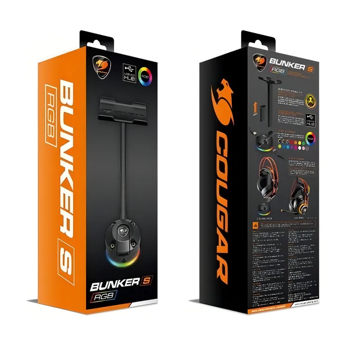 Suporte Fone De Ouvido Headset Cougar Bunker RGB com Sucção a Vácuo e Hub USB