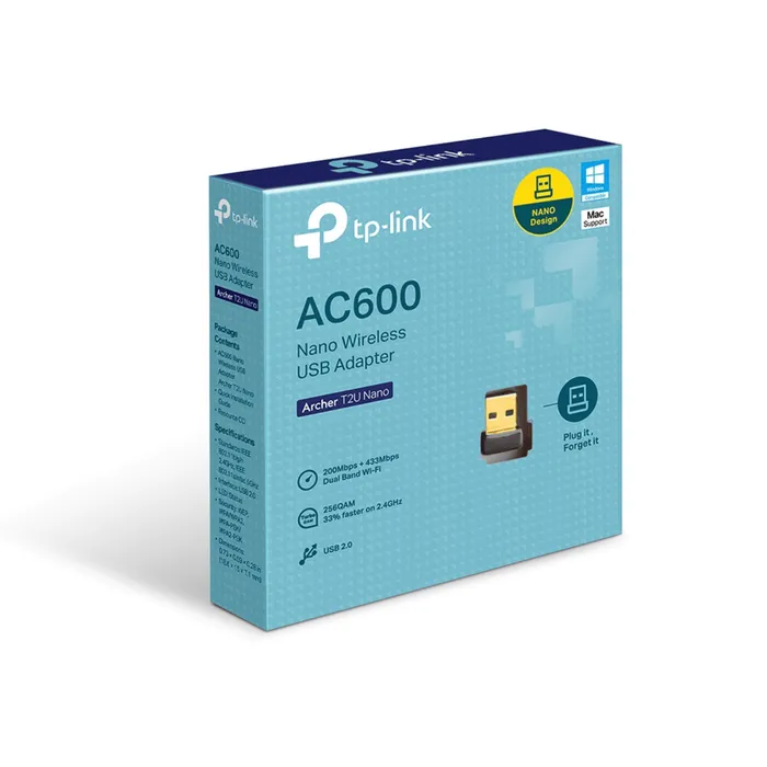 Adaptador WiFi USB TP-Link Archer T2U Nano AC600 Dual Band 2.4GHz 5GHz 600Mbps