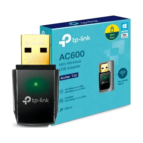 Adaptador WiFi TP-Link AC600 Archer T2U USB Dual Band 5GHz 2.4GHz Alta Velocidade Até 600Mbps