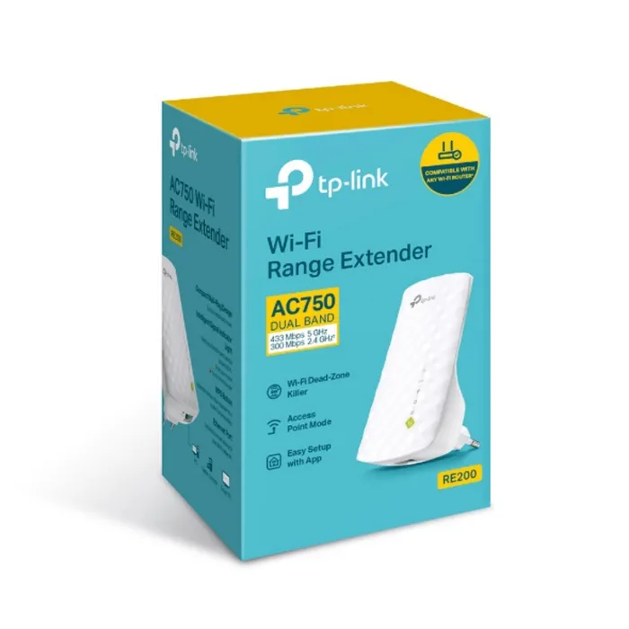 Repetidor Amplificador WiFi TP-Link RE200 AC750 Dual Band 2.4GHz 5GHz Extensor de Sinal Mesh RJ45