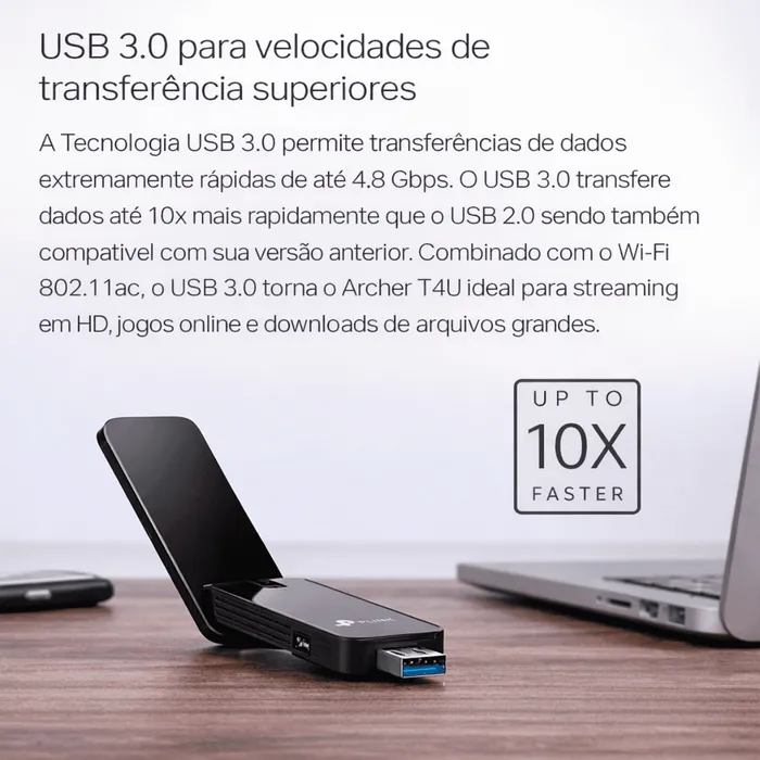Adaptador USB Wi-Fi TP-Link Archer T4U AC1300 Dual Band USB 3.0  Antenas Externas