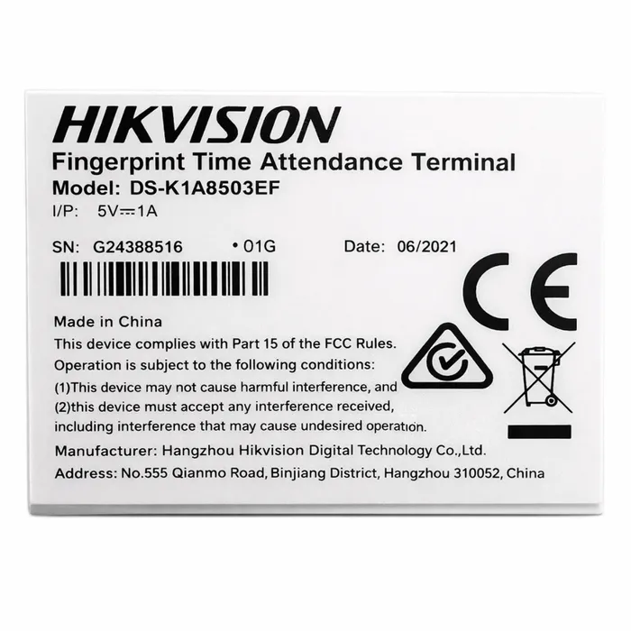 Relógio Ponto Biométrico Hikvision DS-K1A8503EF Cartão + Digital TCP/IP USB