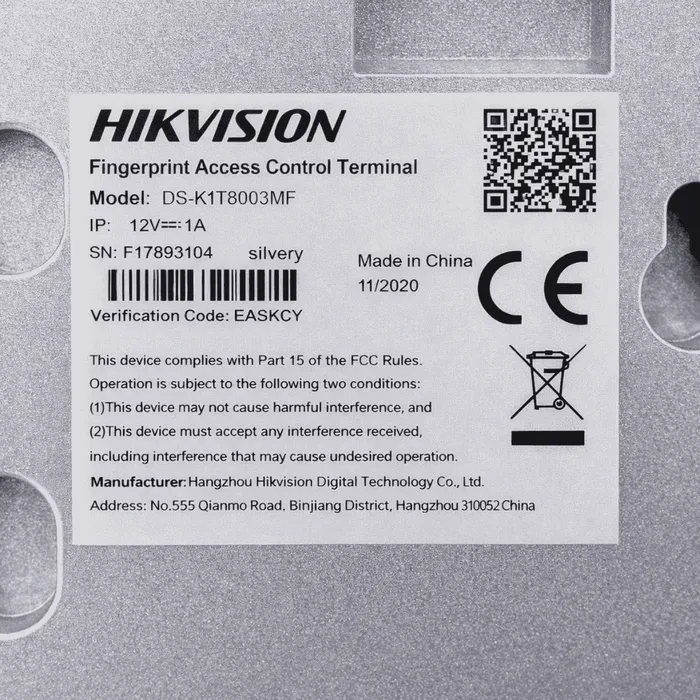 Relógio Ponto Hikvision K1T8003MF Biometria + Cartão Mifare